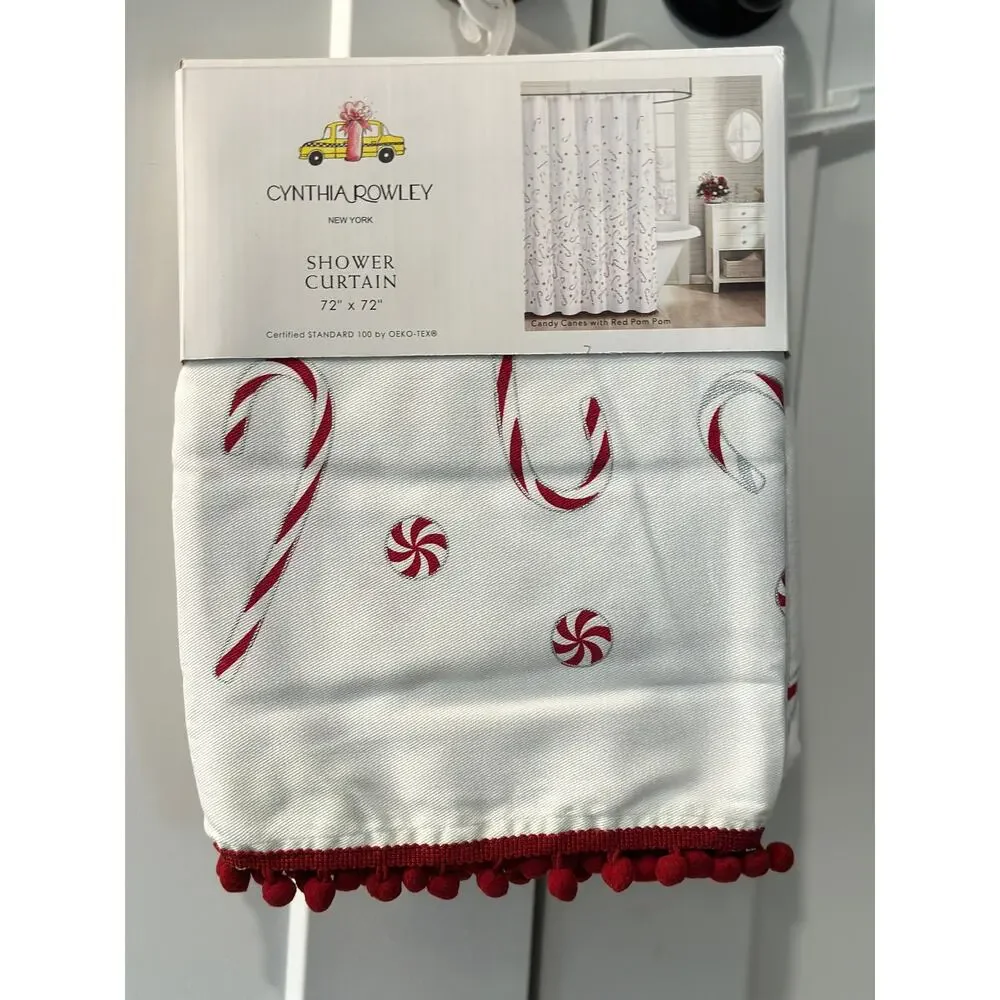 Cynthia Rowley Candy Canes Peppermint Candy Silver Highlights Shower Curtain